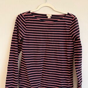 J. Crew Navy and Pink Striped Top